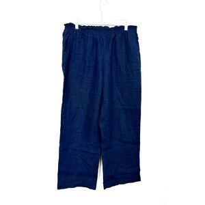 Charter Club Luxury Linen Pull On Pants Elastic Slash Pockets Navy Blue Size M